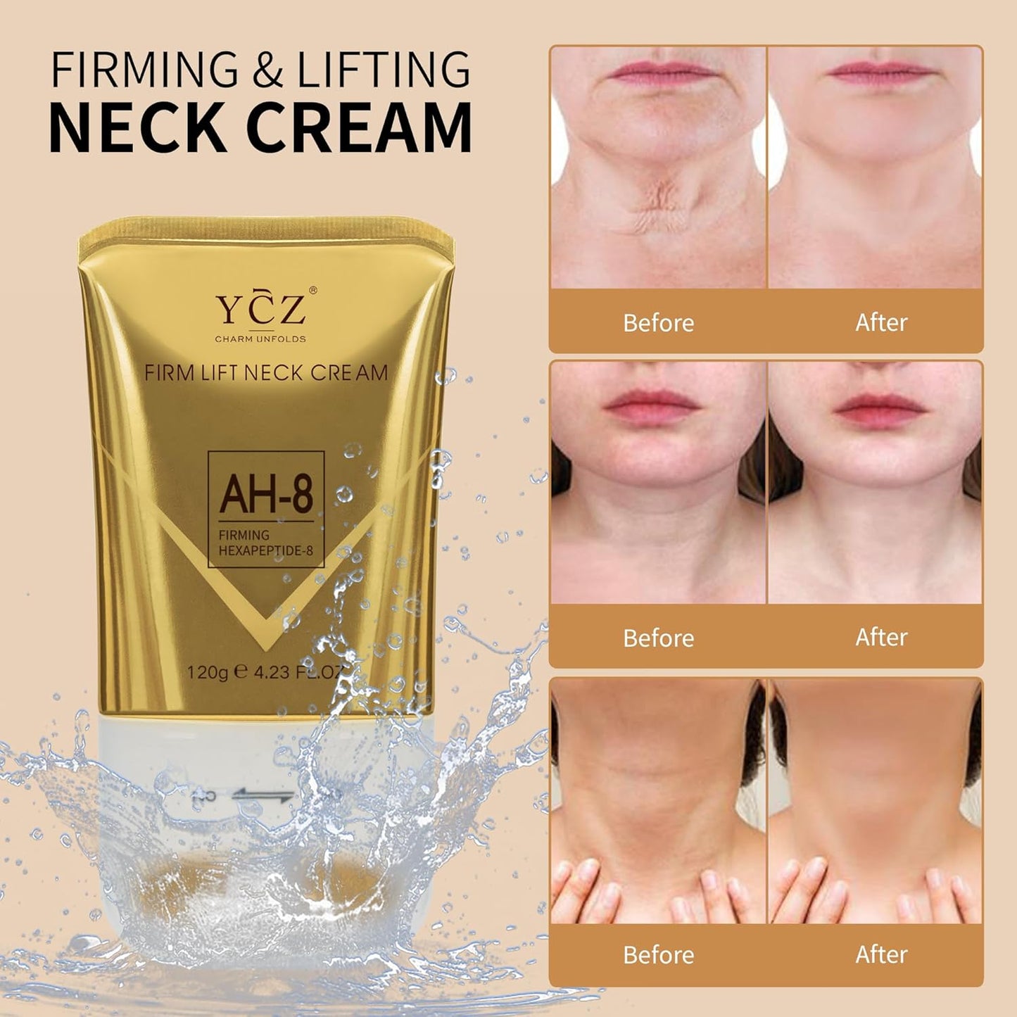 Ycz AH-8 Firming Neck Cream for Crepey Skin Body Care Comfort, Contains Hexapeptide, Moisturizing, Tightening Lotions Cosmetic Skin Care Skin Repair(Pack of 2)